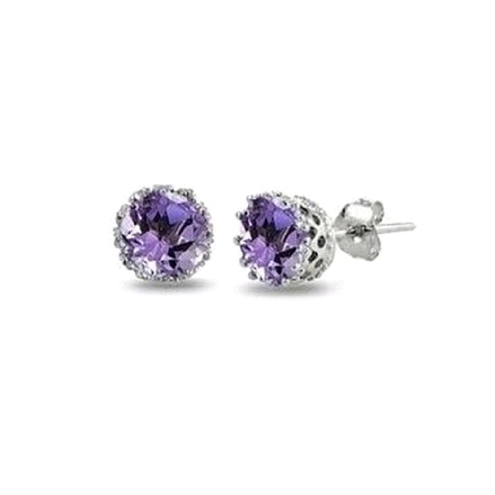 90s Amethyst 18k White Gold Crown Stud Earrings 5mm